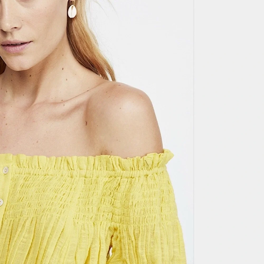 Free People We the Free Yellow Dancing Til Dawn Off Shoulder Smocked Top size M - Picture 5 of 9